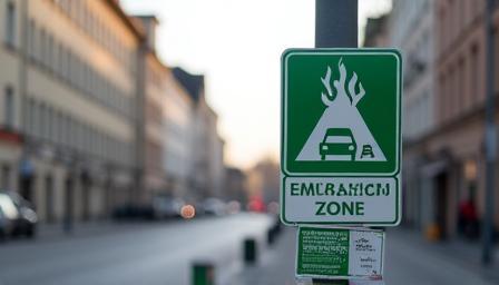 German cityscape with various emission zone signage